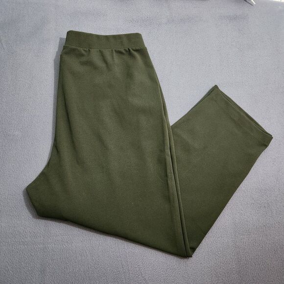 LOFT Women XL Green Pintucked High Rise Straight Leg Elastic Waist Pull On Pants - Picture 2 of 10